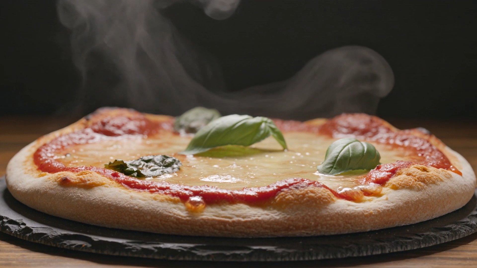 Parująca pizza margherita na kamiennej desce